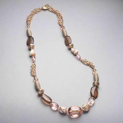 ピンク & ブラウンスリップオンネックレス